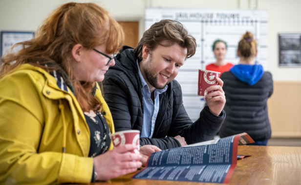 Visitors enjoying light refreshments at Shepton Mallet Prison