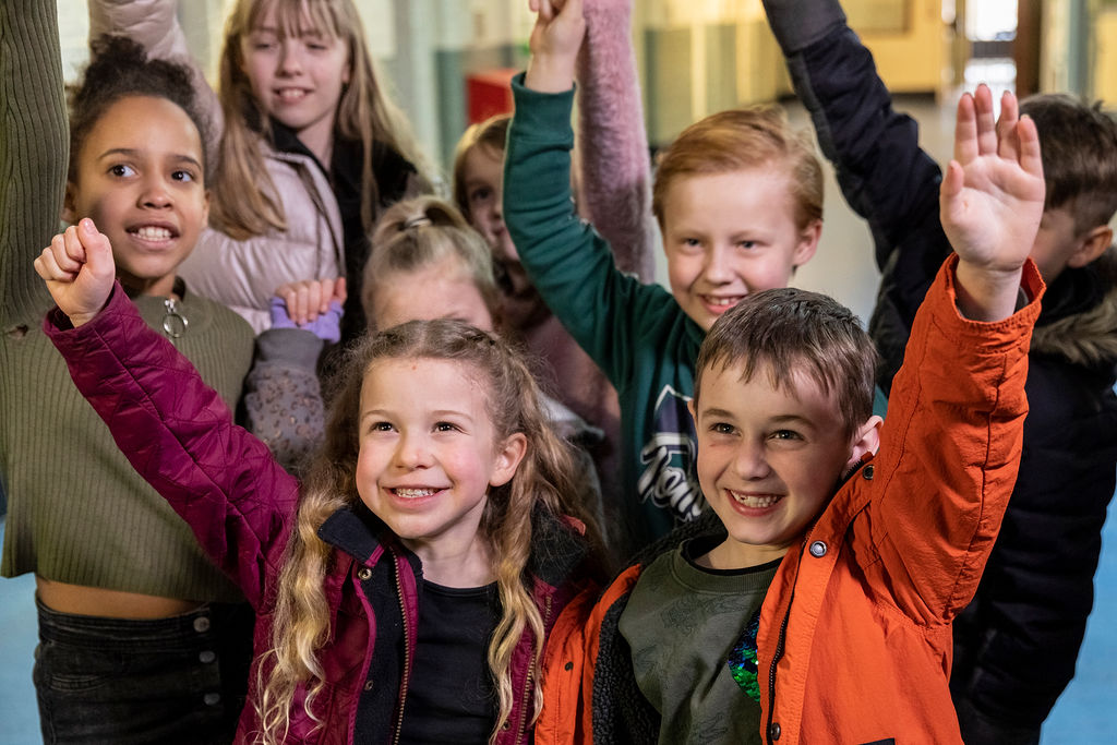 A group of children visiting the prison